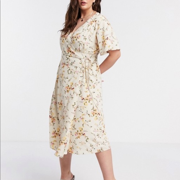 cream wrap midi dress